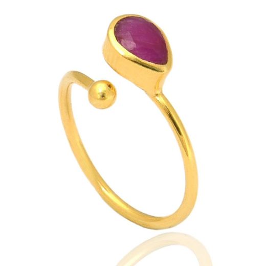 Anillo Plata Dorada Mujer ANM0035DO14RU Lagrima Piedra Mineral Rubí