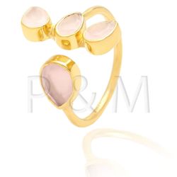 Anillo Plata Dorada Mujer ANM0036DO12CR Piedras Minerales Cuarzo Rosa