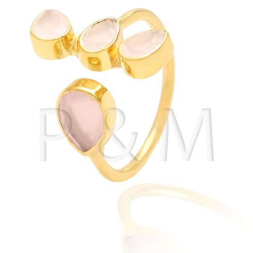 Anillo Plata Dorada Mujer ANM0036DO12CR Piedras Minerales Cuarzo Rosa