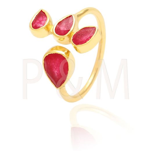 Anillo Plata Dorada Mujer ANM0036DO12RU Piedras Minerales Rubí