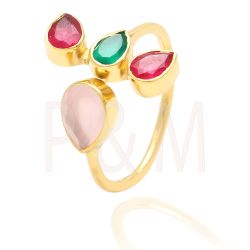 Anillo Plata Dorada Mujer ANM0036DO12VA Piedras Minerales Varias