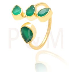 Anillo Plata Dorada Mujer ANM0036DO14OV Piedras Minerales Onix Verde