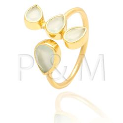 Anillo Plata Dorada Mujer ANM0036DO16CA Piedras Minerales Calcedonia