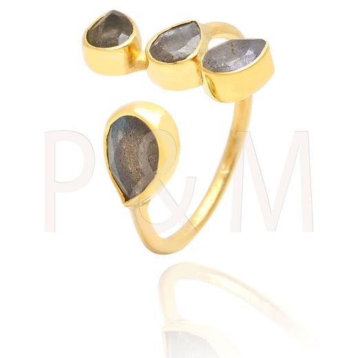 Anillo Plata Dorada Mujer ANM0036DO16LA Piedras Minerales Labradorita