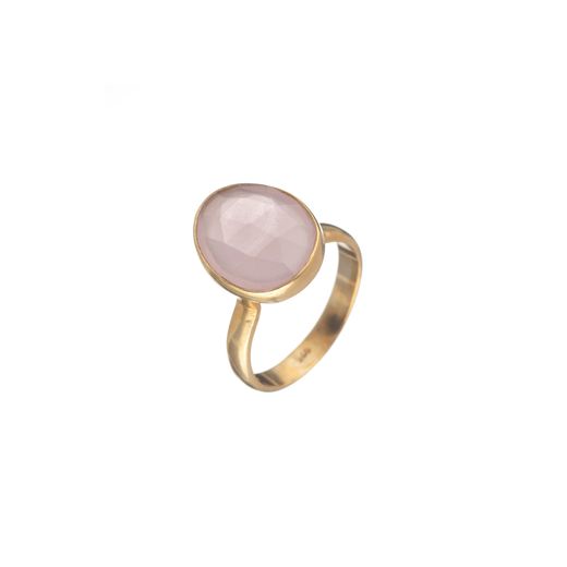Anillo Plata Dorada Mujer ANM0039DO12CR Piedra Mineral Cuarzo Rosa Ovalada