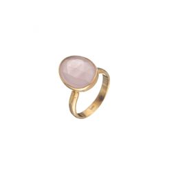 Anillo Plata Dorada Mujer ANM0039DO14CR Piedra Mineral cuarzo Rosa Ovalada