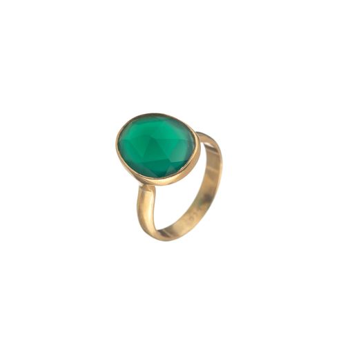 Anillo Plata Dorada Mujer ANM0039DO16OV Piedra Mineral Onix Verde Ovalada