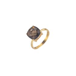 Anillo Plata Dorada Mujer ANM0040DO12CH Piedra Mineral Cuarzo Ahumado Cuadrada