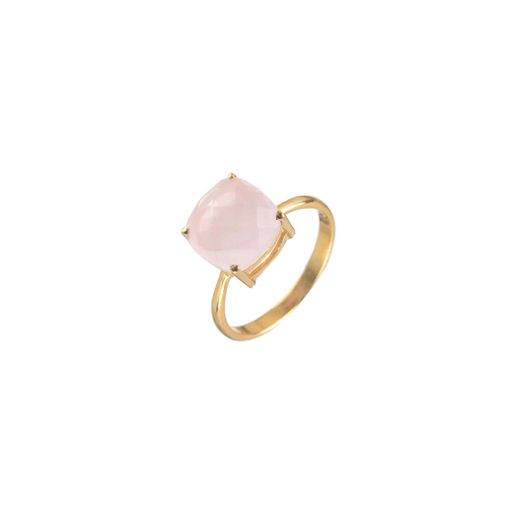 Anillo Plata Dorada Mujer ANM0040DO14CR Piedra Mineral Cuarzo Rosa Cuadrada