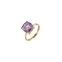 Anillo Plata Dorada Mujer ANM0040DO16AM Piedra Mineral Amatista Cuadrada