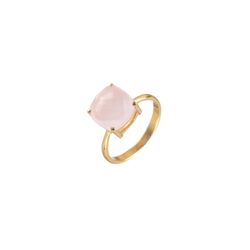 Anillo Plata Dorada Mujer ANM0040DO16CR Piedra Mineral Cuarzo Rosa Cuadrada