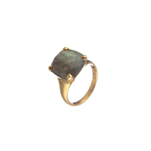 Anillo Plata Dorada Mujer ANM0041DO12LA Piedra Mineral Labradorita Cuadrada