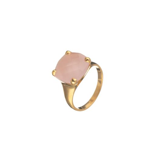 Anillo Plata Dorada Mujer ANM0041DO14CR Piedra Mineral Cuarzo Rosa Cuadrada
