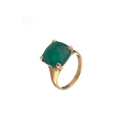 Anillo Plata Dorada Mujer ANM0041DO16OV Piedra Mineral Onix Verde Cuadrada
