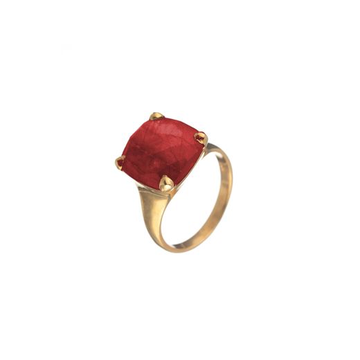 Anillo Plata Dorada Mujer ANM0041DO16RU Piedra Mineral Rubí Cuadrada