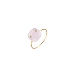 Anillo Plata Dorada Mujer ANM0043DO12CR Piedra Mineral Cuarzo Rosa Cuadrada