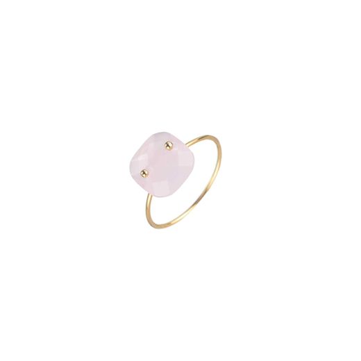 Anillo Plata Dorada Mujer ANM0043DO14CR Piedra Mineral Cuarzo Rosa Cuadrada