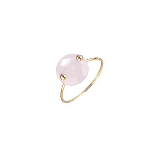 Anillo Plata Dorada Mujer ANM0044DO12CR Piedra Mineral Cuarzo Rosa Redondo