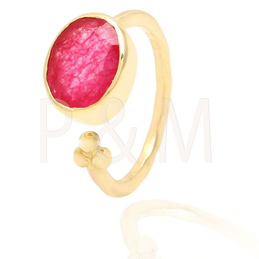Anillo Plata Dorada Mujer ANM0045DO12RU Piedra Mineral Rubí Ovalada
