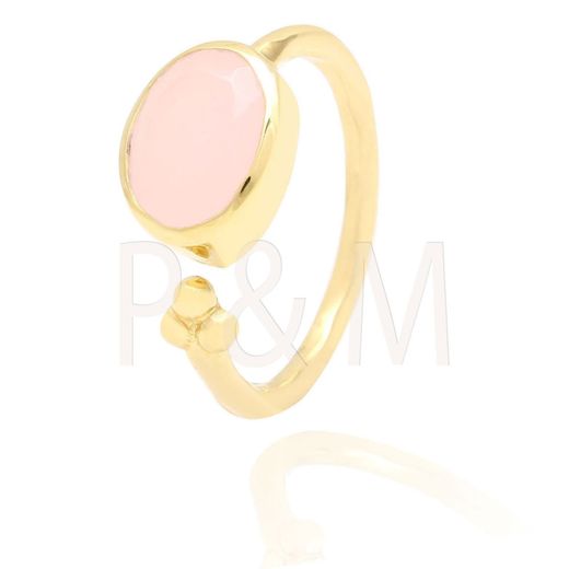 Anillo Plata Dorada Mujer ANM0045DO14CR Piedra Mineral Cuarzo Rosa Ovalada
