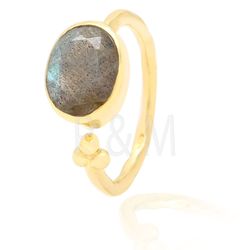 Anillo Plata Dorada Mujer ANM0045DO14LA Piedra Mineral Labradorita Ovalada