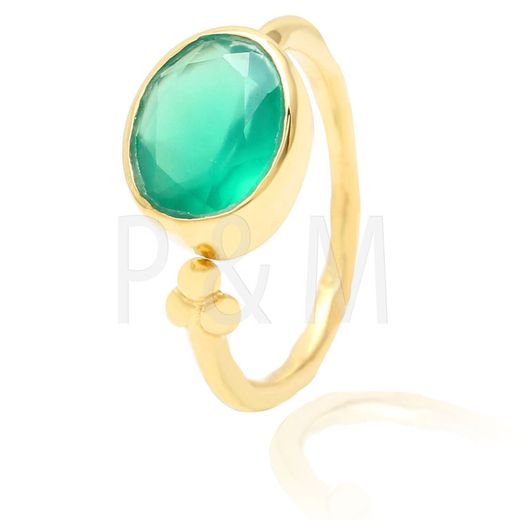 Anillo Plata Dorada Mujer ANM0045DO16OV Piedra Mineral Onix Verde Ovalada