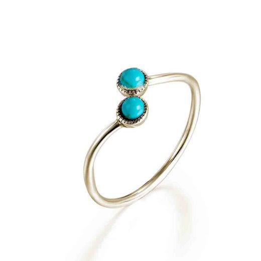 Anillo Plata Dorada Mujer ANM0048DO14TU Piedras Minerales Turquesa Redondas