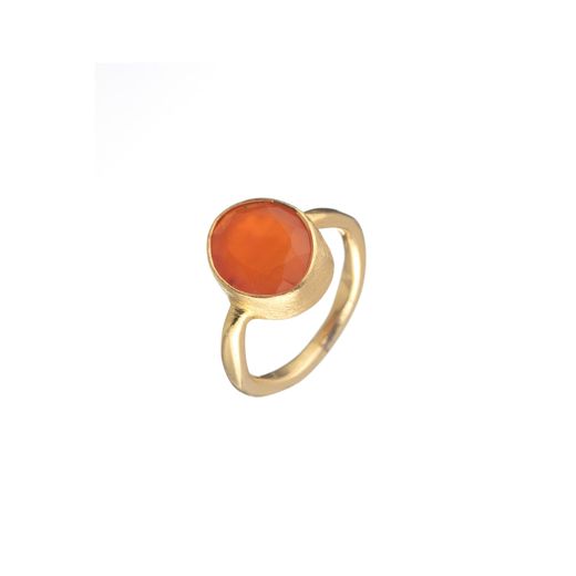 Anillo Plata Dorada Mujer ANM0049DO12CO Piedra Mineral Cornalina Redonda