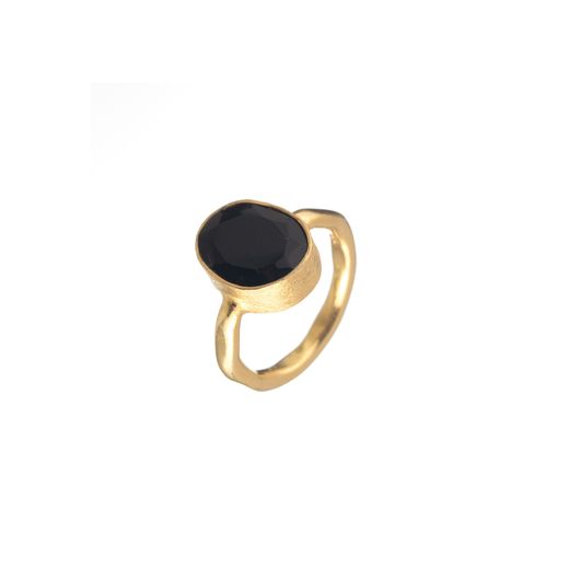 Anillo Plata Dorada Mujer ANM0049DO14OX Piedra Mineral Onix Negro Redonda