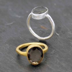 Anillo Plata Dorada Mujer ANM0049DO16CA Piedra Mineral Calcedonia Redonda