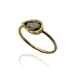 Anillo Plata Dorada Mujer ANM0050DO12CH Lagrima Piedra Mineral Cuarzo Ahumado