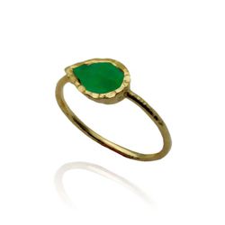 Anillo Plata Dorada Mujer ANM0050DO12OV Lagrima Piedra Mineral Onix Verde
