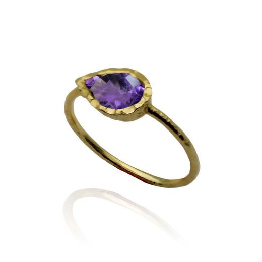 Anillo Plata Dorada Mujer ANM0050DO14AM Lagrima Piedra Mineral Amatista