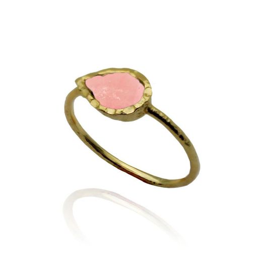 Anillo Plata Dorada Mujer ANM0050DO16CR Lagrima Piedra Mineral Cuarzo Rosa