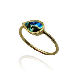Anillo Plata Dorada Mujer ANM0050DO16LA Lagrima Piedra Mineral Labradorita