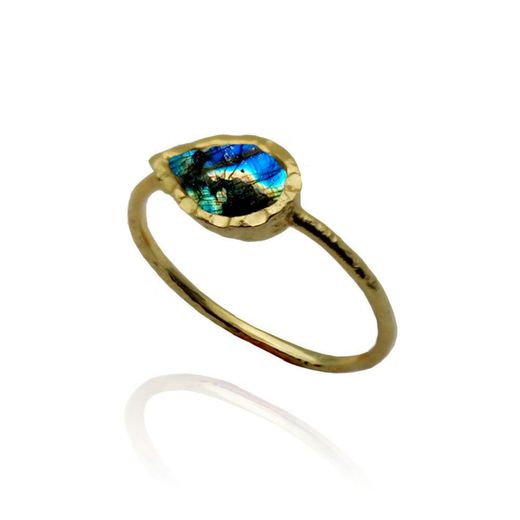 Anillo Plata Dorada Mujer ANM0050DO16LA Lagrima Piedra Mineral Labradorita