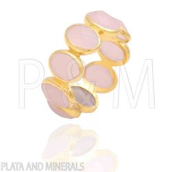 Anillo Plata Dorada Mujer ANM0051DO12CR Piedras Minerales Cuarzo Rosa