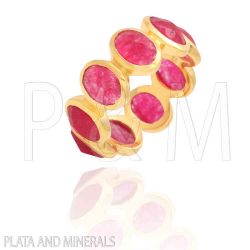 Anillo Plata Dorada Mujer ANM0051DO12RU Piedras Minerales Rubí