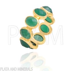 Anillo Plata Dorada Mujer ANM0051DO14OV Piedras Minerales Onix Verde