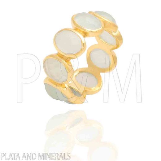 Anillo Plata Dorada Mujer ANM0051DO16CA Piedras Minerales Calcedonia