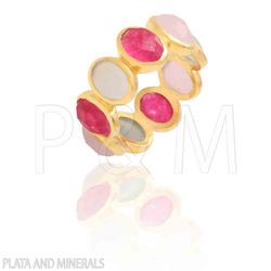 Anillo Plata Dorada Mujer ANM0051DO16VA Piedras Minerales Varias
