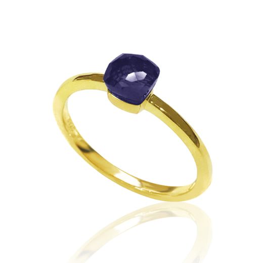 Anillo Plata Dorada Mujer ANM0052DO12AM Piedra Mineral Amatista Cuadrada