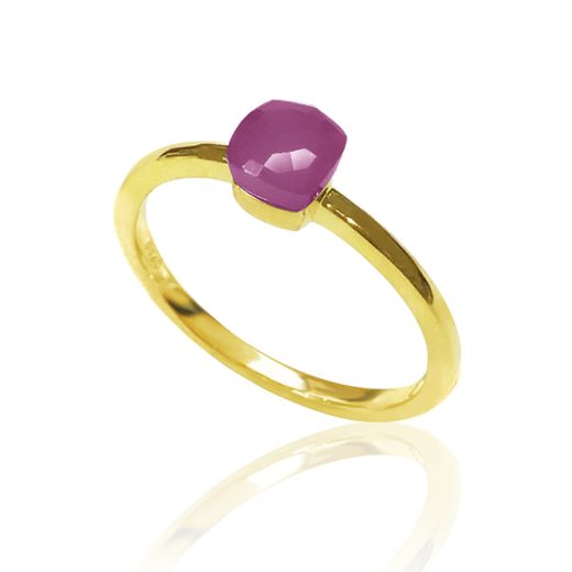 Anillo Plata Dorada Mujer ANM0052DO12RU Piedra Mineral Rubí Cuadrada