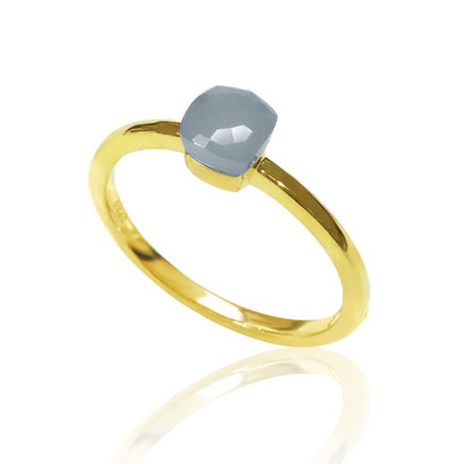 Anillo Plata Dorada Mujer ANM0052DO14CB Piedra Mineral Calcedonia Azul Cuadrada
