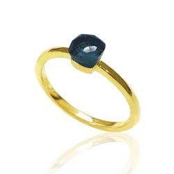 Anillo Plata Dorada Mujer ANM0052DO14GB Piedra Mineral Glass Blue Cuadrada