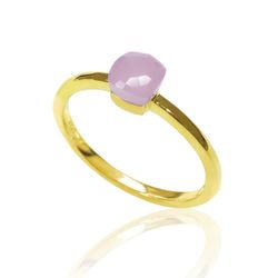 Anillo Plata Dorada Mujer ANM0052DO16CR Piedra Mineral Cuarzo Rosa Cuadrada