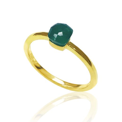 Anillo Plata Dorada Mujer ANM0052DO16OV Piedra Mineral Onix Verde Cuadrada