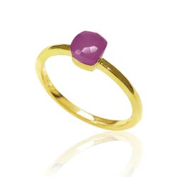 Anillo Plata Dorada Mujer ANM0052DO16RU Piedra Mineral Rubí Cuadrada