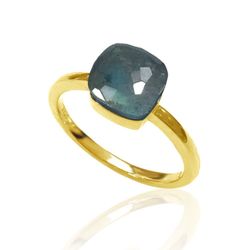 Anillo Plata Dorada Mujer ANM0053DO12LA Piedra Mineral Labradorita Cuadrada