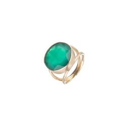 Anillo Plata Dorada Mujer ANM0055DO10OV Piedra Mineral Onix Verde Redonda